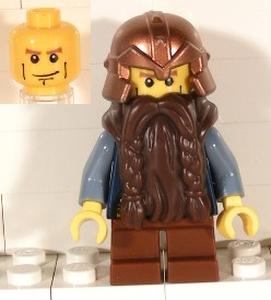 LEGO Minifigure-Fantasy Era - Dwarf, Dark Brown Beard, Copper Helmet with Studded Bands, Sand Blue Arms, Vertical Cheek Lines-Castle / Fantasy Era-CAS355-Creative Brick Builders